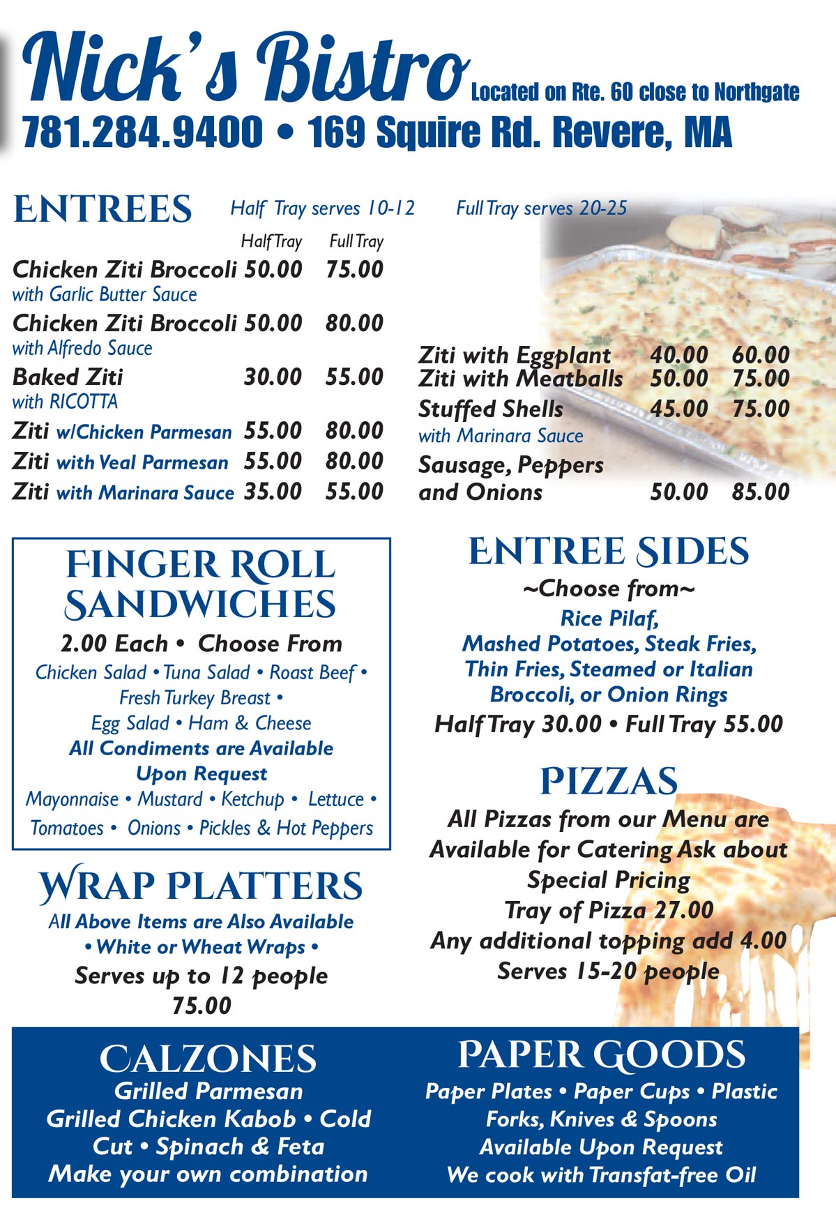 Catering Menu Nick s Bistro Revere